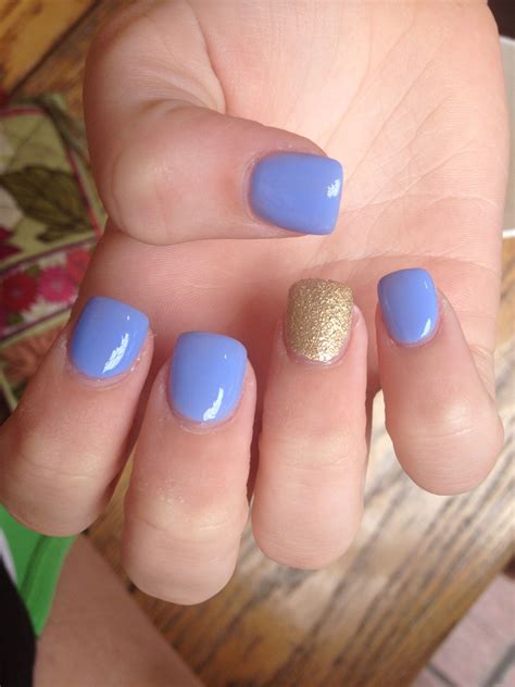 Periwinkle And Gold Short Acrylics Short Acrylic Nails Designs Fake