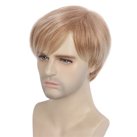 Mens Wig Male Cosplay Party Short Layered Ombre Blonde Straight Hair