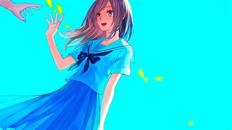 Wallpaper Illustration Looking Away Long Hair Anime Girls Blue
