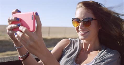 Beautiful Happy Woman Taking Selfie Stock Footage Video
