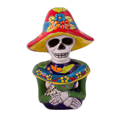 Hand Painted Ceramic Catrina Sculpture From Mexico Camellia Woman