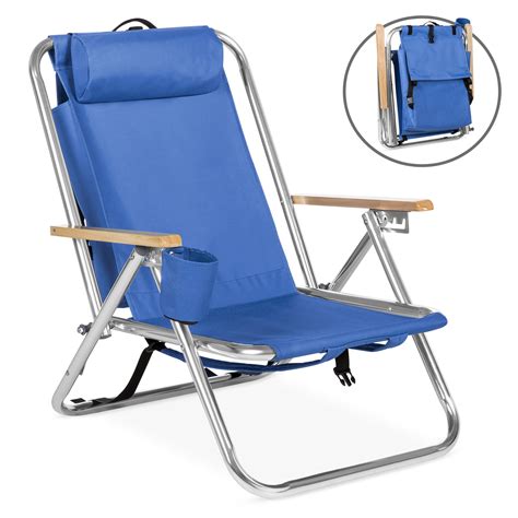 Bcp Folding Seat Backpack Chair W Padded Headrest Cup Holder Blue