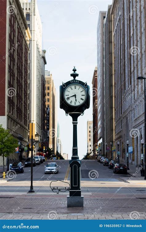 Clock Near The Pac In Downtown Tulsa Oklahoma Editorial Photography