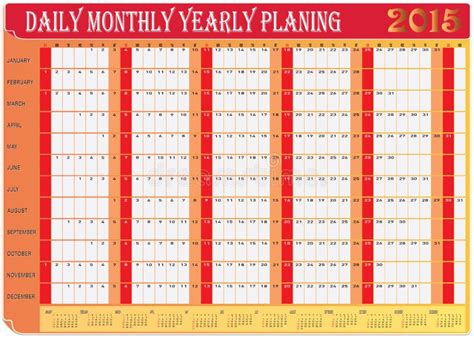 Daily Monthly Yearly 2015 Calendar Planing Chart Stock Vector