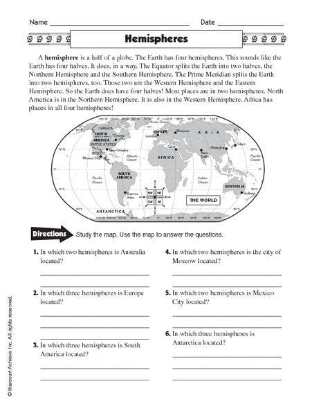 Image Result For Hemisphere Worksheets 6th Grade Social Studies