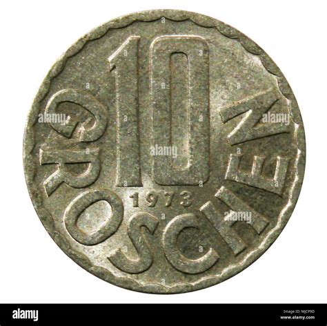 Old 10 Groschen Austrian Coin Isolated On White 1973 Obverse Stock