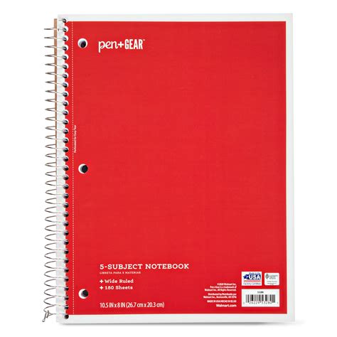Buy Pengear Wide Ruled 5 Subject Spiral Notebook Red 105 X 8 180