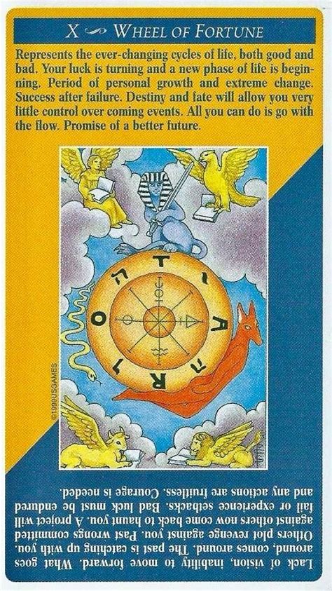 The wheel of fortune card in tarot symbolizes destiny, unexpected events, and progress. X - Wheel Of Fortune | Learning tarot cards, Tarot ...