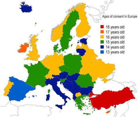 A Map Showing The Age Of Consent Across Europe European Map Europe Geography Map