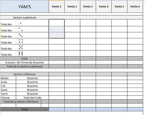 Grille Yams À Imprimer Excel - Voici des feuilles de Yams - Yahtzee à