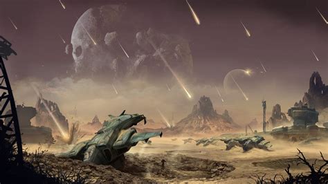Destroyed Game Art Ruins Planet Meteorite Science Fiction Halo