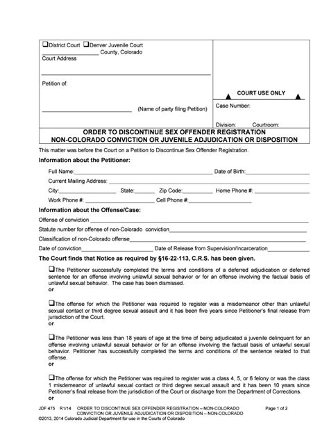 order to discontinue sex offender registration form fill out and sign