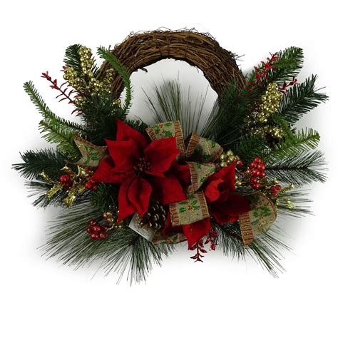 Holiday Time Christmas Decor 20 Red Poinsettia Decorated Half Wreath