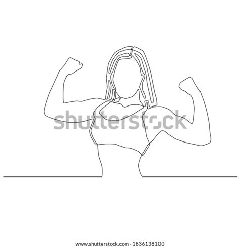 Continuous Line Woman Flexing Her Muscles Stock Vector Royalty Free