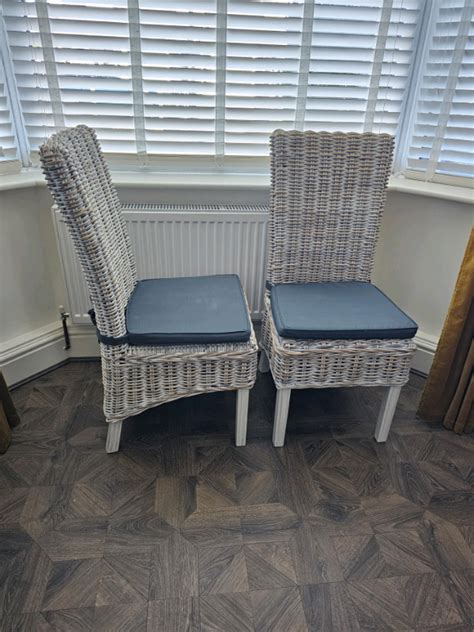 Pair Of Rowico Maya Rattan White Dining Chairs Excellent Condition