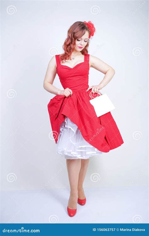 beautiful girl in pinup style dress isolated on white stock image image of model female