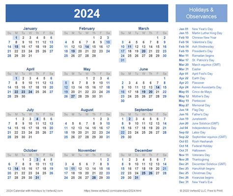 Free Printable Calendar For 2024 With Holidays New Ultimate Popular