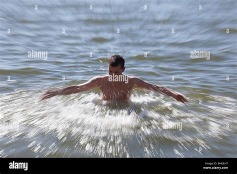 Boy Bathing Sweden Stock Photo Alamy