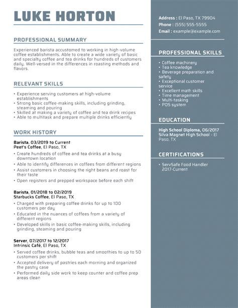 The resume examples were contributed by professional resume writers and cover various industries and career levels. 2020 Barista Resume Example + Guide | MyPerfectResume