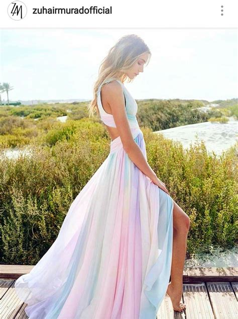 Zuhairmurad Pastel Maxi Dresses Rainbow Prom Dress Rainbow Wedding