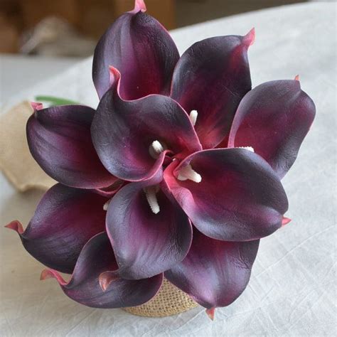 Dark Burgundy Calla Lilies Real Touch Flowers Diy Silk Etsy Real