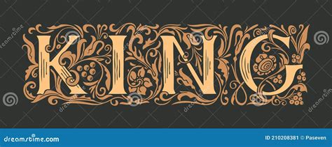 Word King Vintage Lettering In Ornate Letters Stock Vector