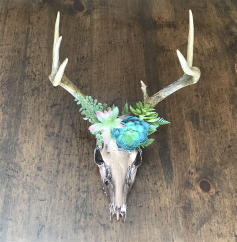 Painted Deer Skull With Succulents Deer Skull Decor Painted Deer