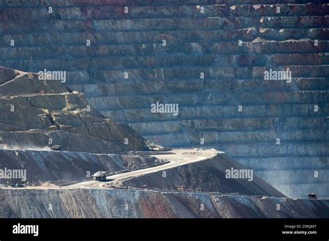Trucks Carrying Ore In The Santa Rita Or Chino Open Pit Copper Mine