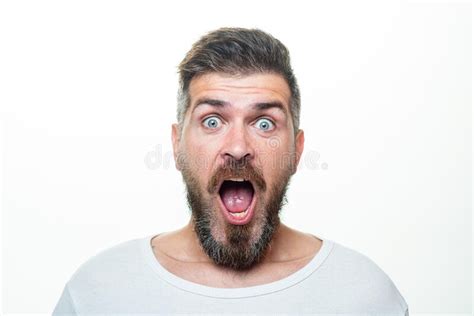Shocked Bearded Man With Surprise Expression Wow Amazed Excited Face Emotions People Concept