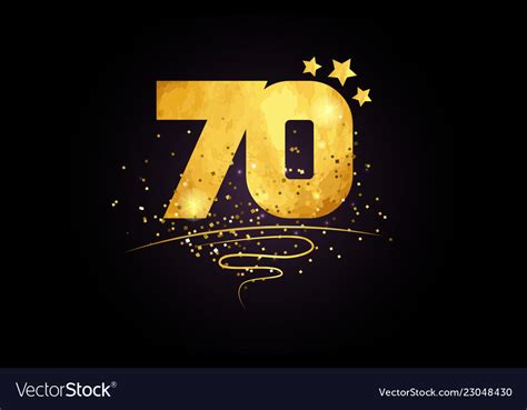 70 Number Icon Design With Golden Star And Glitter