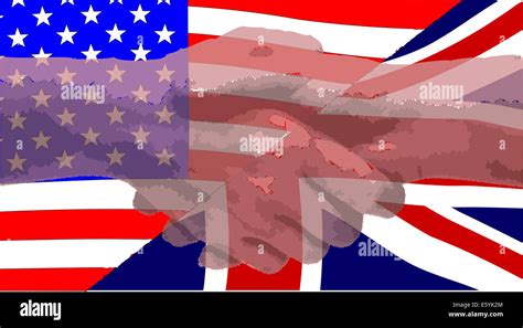 The British And American Flags Sectioned Together With A Faded Hand