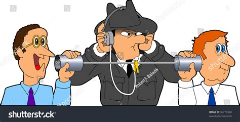 Vector Cartoon Graphic Depicting Two Businessmen Speaking With A Spy