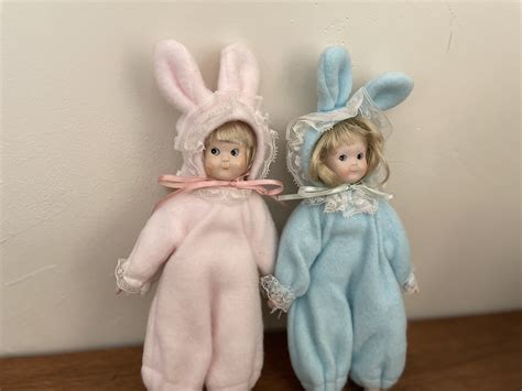two 1960s vintage small dolls dressed as bunnies pink and etsy