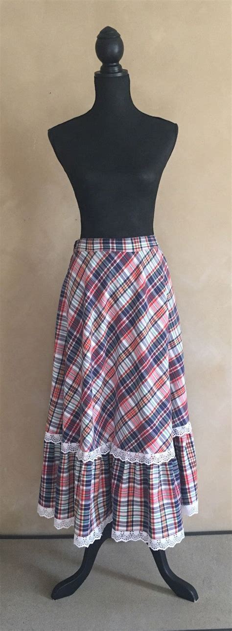 Vintage Prairie Skirt Plaid With Lace Trim Etsy Skirts Prairie