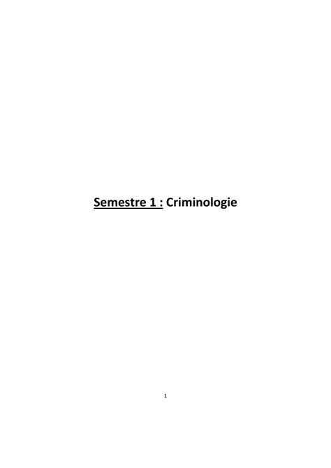 Criminologie Cours De La Licence De Droit Semestre 1