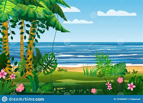 Tropical Island Sea Ocean Exotic Jungle Palm Trees Flora Flowers