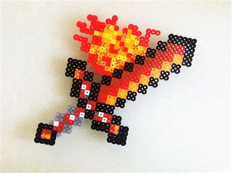 Minecraft Fire Sword Made With Perler Beads By Creativekidshoppe