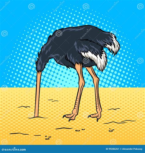 Ostrich Hid Its Head In The Sand Pop Art Vector Stock Vector