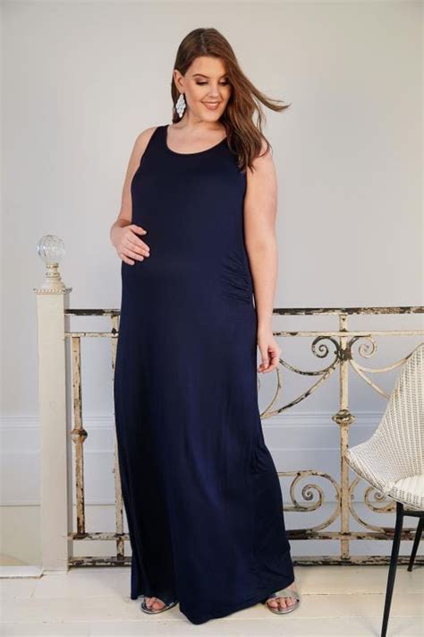 Bump It Up Maternity Navy Maxi Dress With Ruched Waist