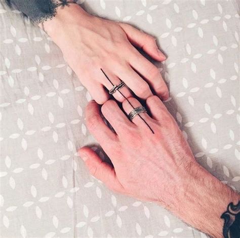 Line Crossing Both Fingers Finger Tattoos Touching Hands Matching Couple Tattoos Hình Xăm