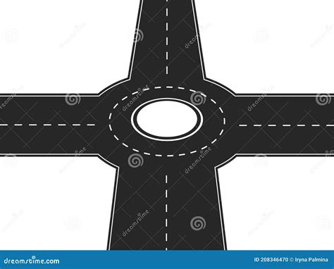 Four Way Crossroad With Round Platform In Center Black Highway With
