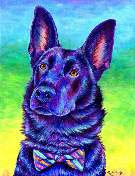 Colorful Black German Shepherd Dog Painting By Rebecca Wang Fine Art