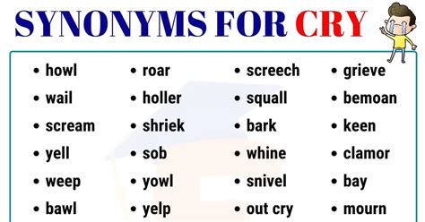 You must use between two and five words, including the word given. Another Word for Cry: 40 Popular Synonyms for CRY with ...