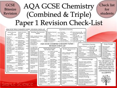 Aqa Gcse Chemistry Paper Revision Check List Combined Triple