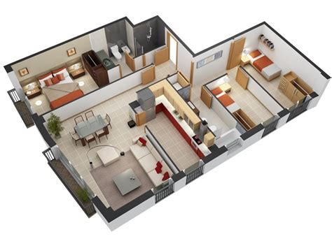 This home includes a recessed entrance. 3 Bedroom Apartment/House Plans