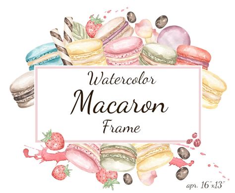 Watercolor Macaron Frame Clipart French Bakery Dessert Etsy