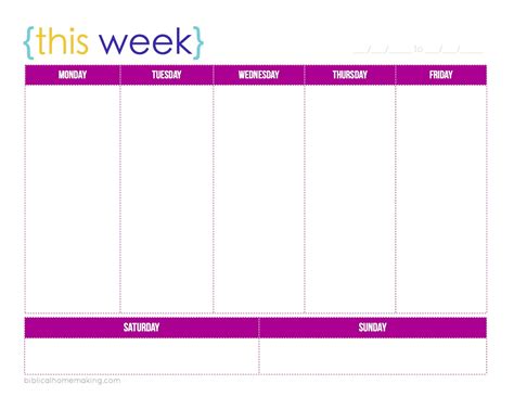 Free printable week calendar weekly schedule pages paper and. One Week Monday Through Friday Calendar Template | Example Calendar Printable