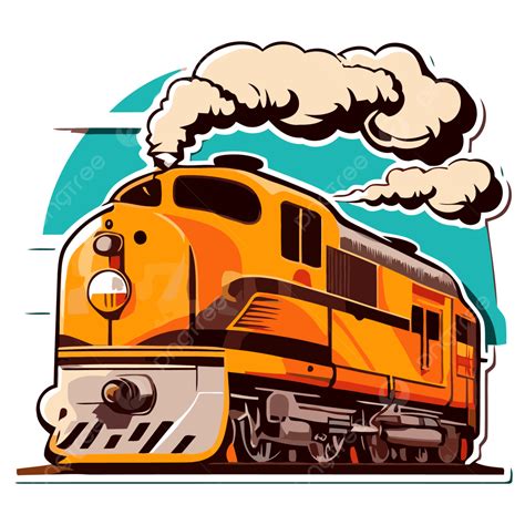 Yellow Train Sticker With Smoke Coming Up From It Vector Clipart