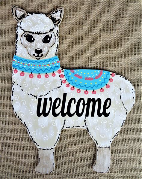 Welcome Llama Sign Wall Art Door Hanging Hanger Plaque Holiday Etsy