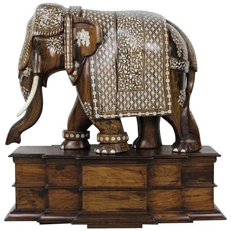 Solid Brass Standing Elephant Sculpture On Pedestal Elephant